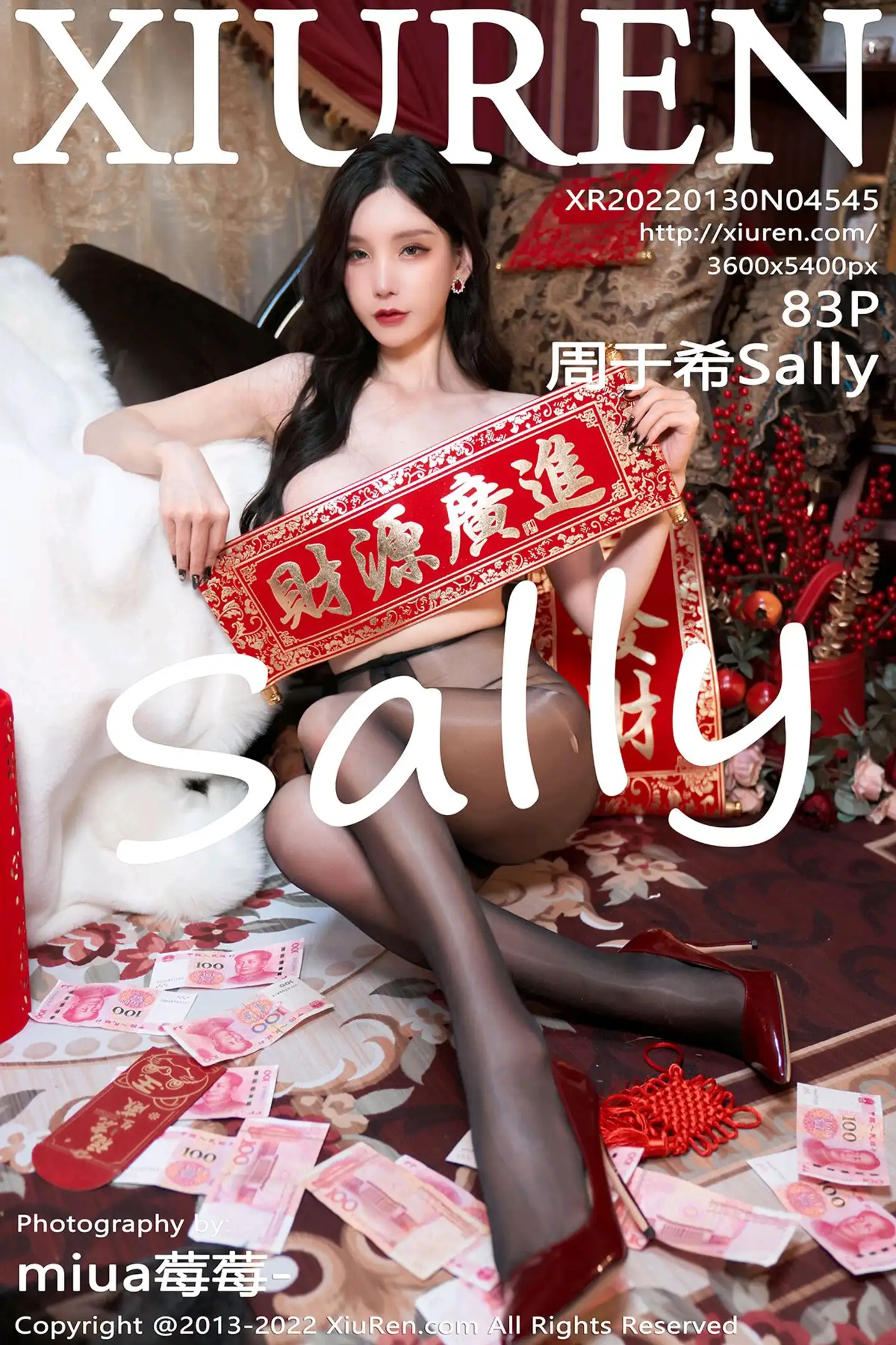 [XiuRen秀人网]VOL.4545 女神周于希Sally三亚旅拍新年主题脱红色礼裙露无内黑丝诱惑写真83P-秀人网官方网站